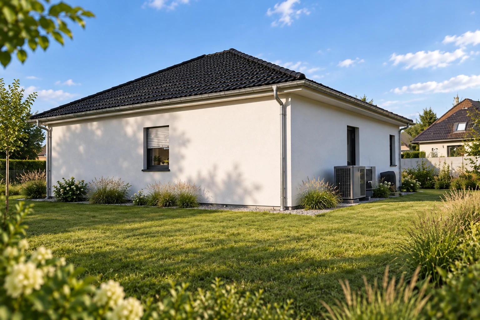 Bungalow, Seitenansicht bei Tageslicht